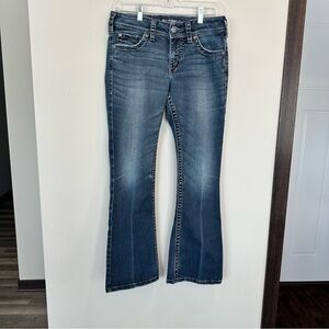 Silver Jeans Suki Surplus Curvy Fit Mid Rise Women's Blue Bootcut Flap Pockets